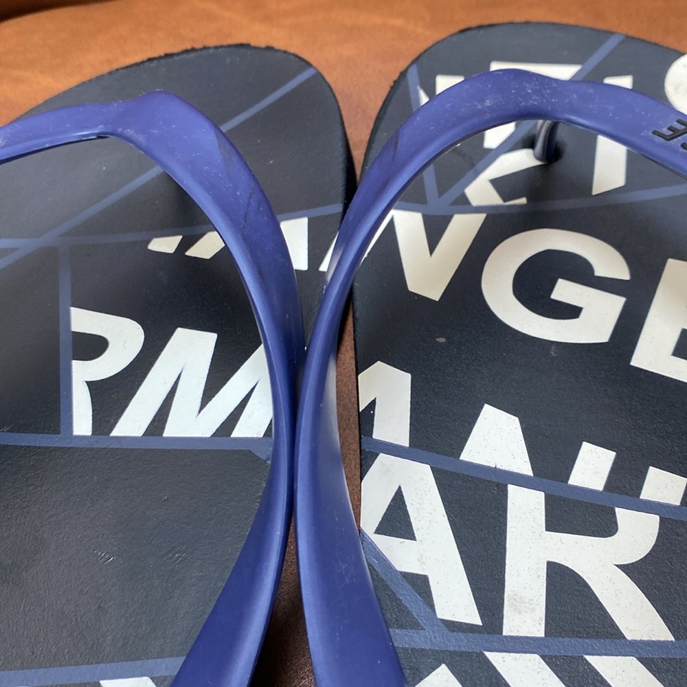 Armani Exchange Men's Black Navy & White Flip Flops Sz 11/12 - Picture 8 of 17